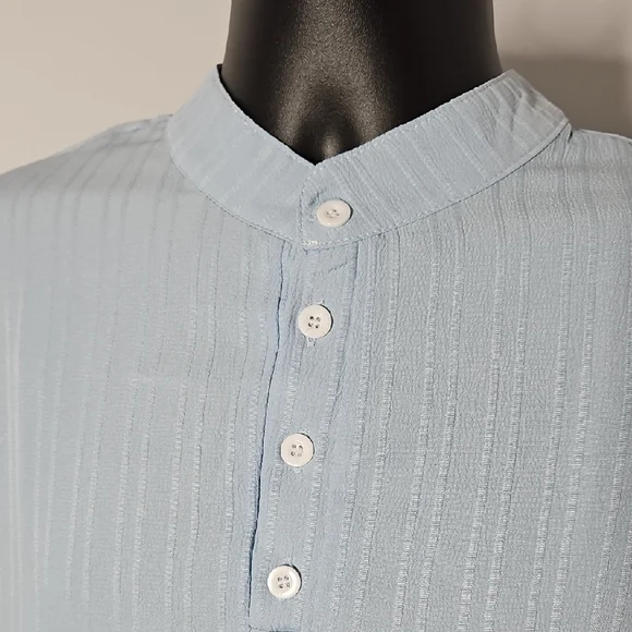 Light Blue Men's Stand-Collar Shirt - Picture 2 of 2